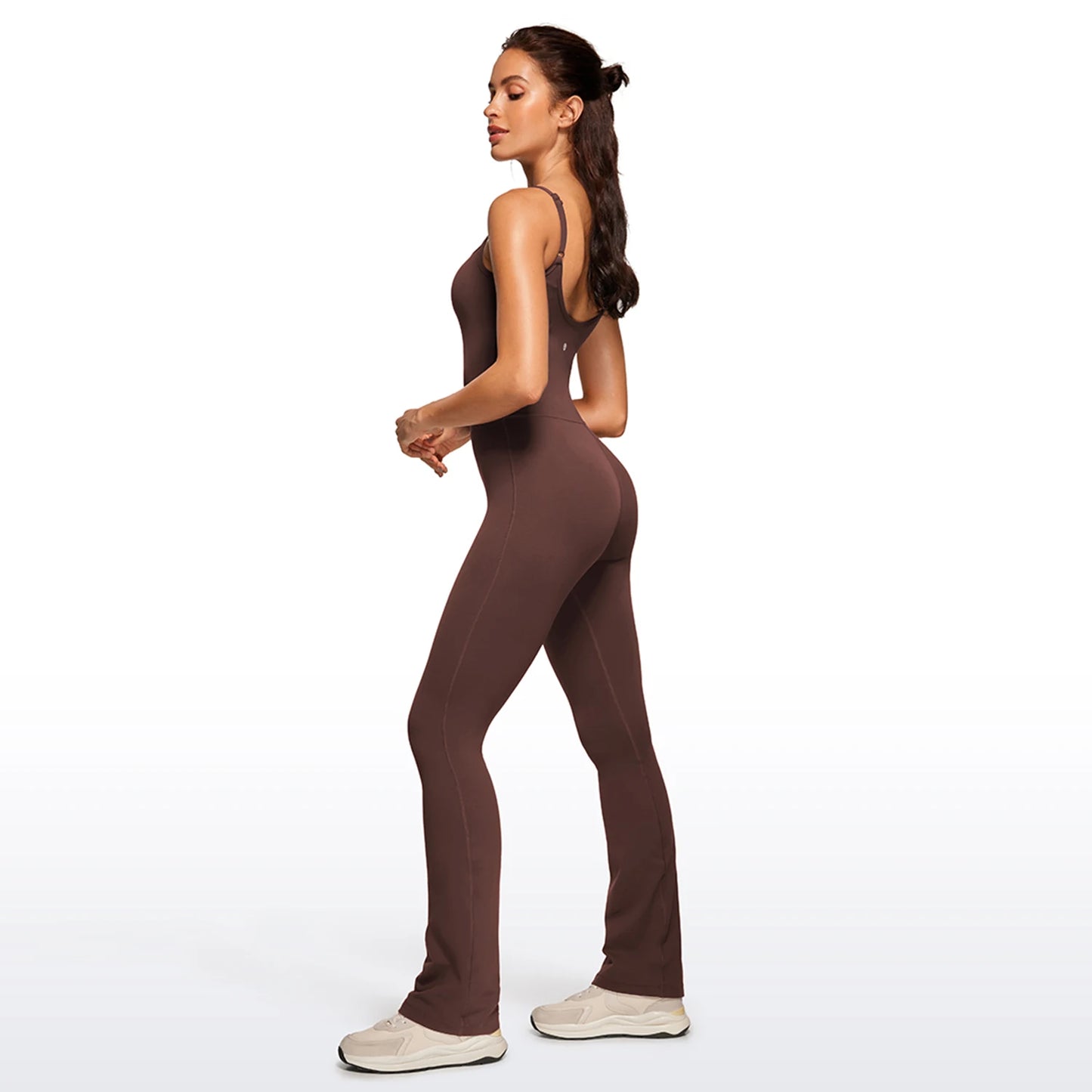 CRZ YOGA Butterluxe Flare Jumpsuits for Women Spaghetti Strap Workout Athletic Onesie Square Neck Bodysuits with Built in Bra